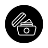 White cream jar icon with lid on black circular background.