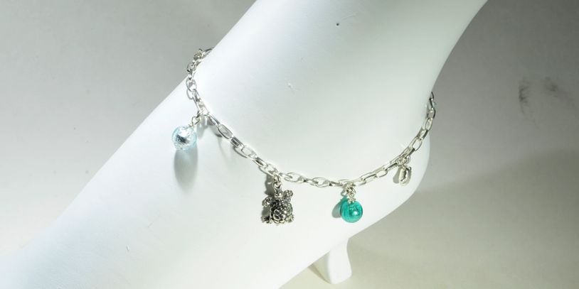 Anklet Murano Glass with .925 Sterling Charms by Gineva