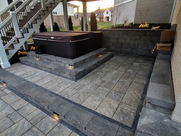 Hot Tub Installed With Block Steps and Walls
