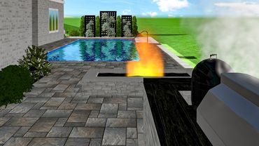 3D Pool, Patio, and Fireplace Design