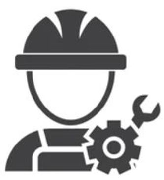 Icon of a construction worker with a wrench and gear symbol.