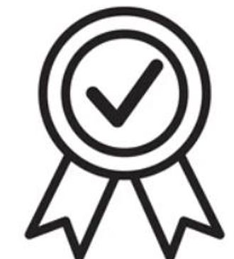 Black and white ribbon badge with a checkmark in the center.