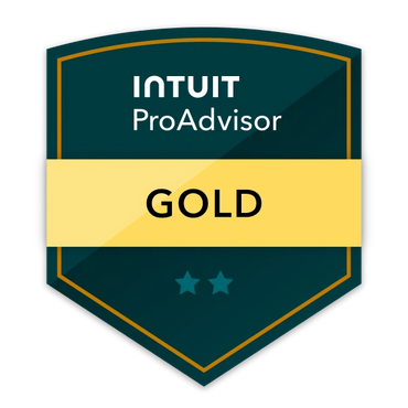Intuit ProAdvisor Gold badge with two stars on a dark teal shield.
