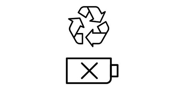 Recyclable and non battery icons - black lining and white background