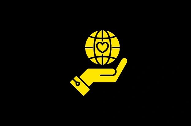 Being Responsible Image - Hand with heart and the world - black and yellow