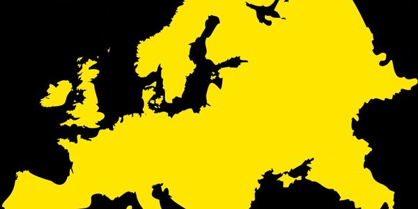 A map in yellow of the UK and Europe, showcasing the EDGE Range exporting to mainland Europe