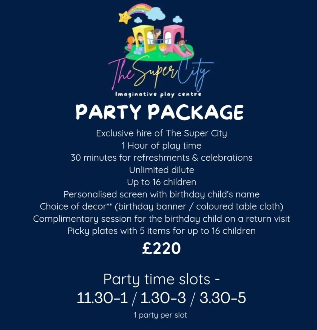 This package includes picky plates.
Any extra children over the 16 will be charged at £10 per child.