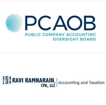 Logos of PCAOB and Ravi Ramnarain CPA, LLC for accounting and taxation services.