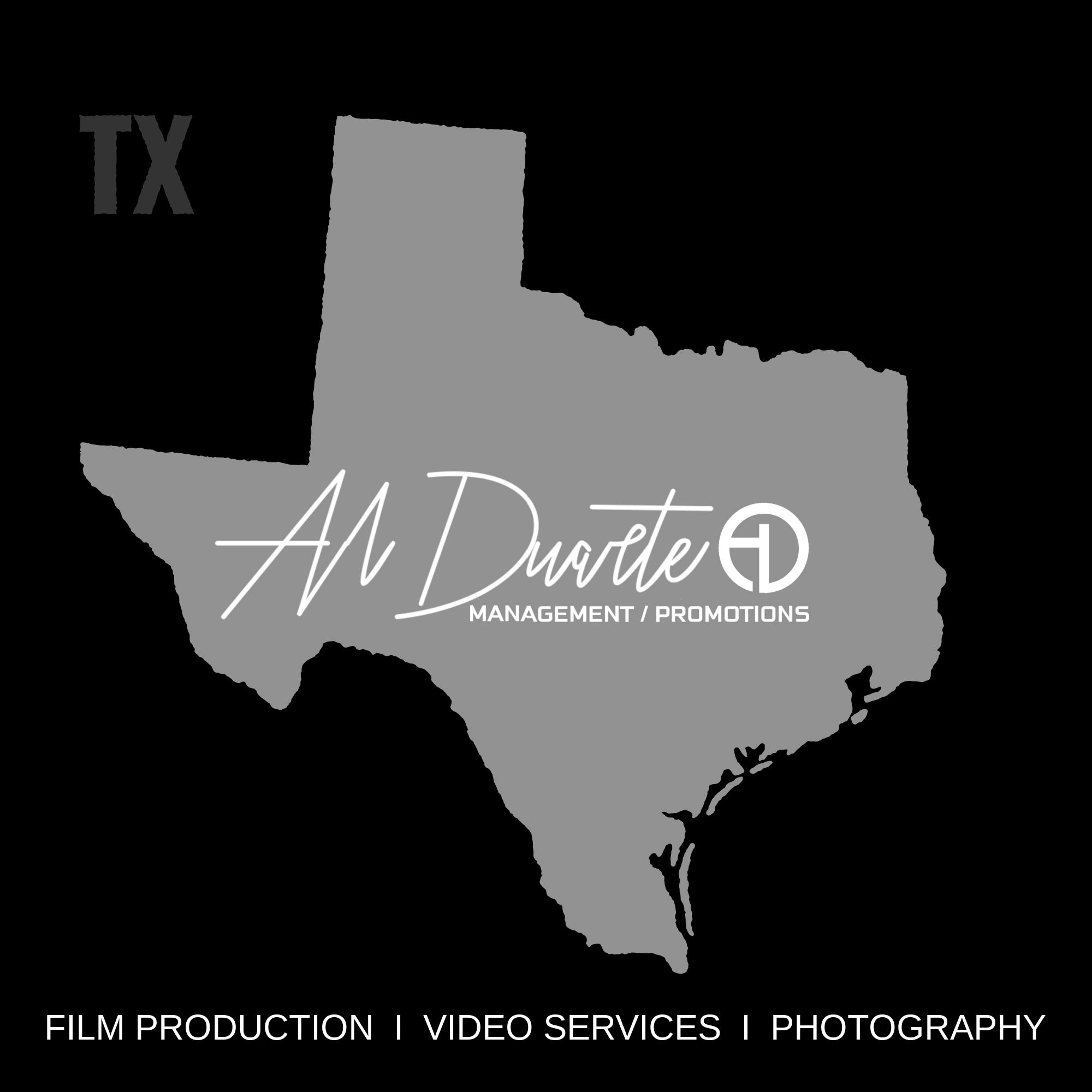 Logo for Al Duarte Management and Promotions featuring Texas silhouette.