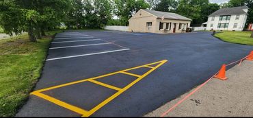 a done parking lot with line striping