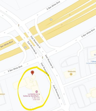 Section of a map with yellow highlighting to show the location of the hotel relative to nearby major