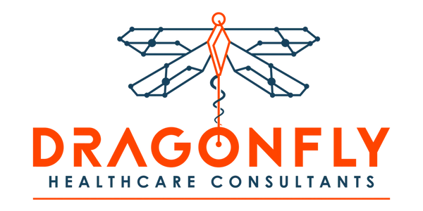 Logo of Dragonfly Healthcare Consultants with stylized dragonfly and text.
