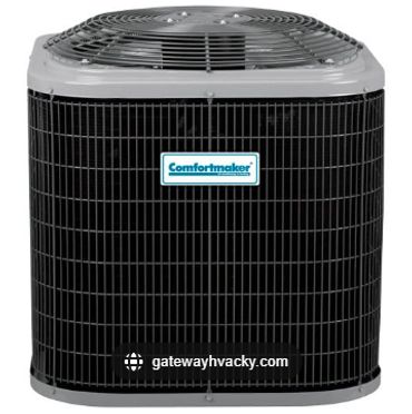 Comfortmaker branded air conditioning unit with a black protective grille.