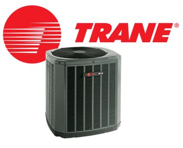 Trane air conditioning unit with company logo in red.