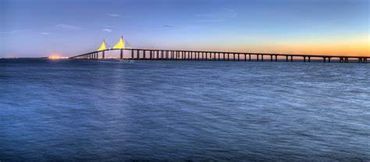 The Beautiful Skyway Bridge, Tampa Bay, night sunset