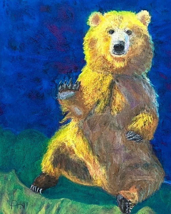 Painting titled "Waving Bear" by Alisa Hasbrouck, Olympic Fine Art