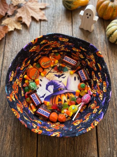Large Spooky Candy bowl. Made in the Jelly roll sytle