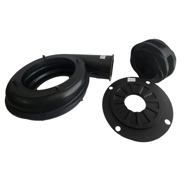 Black plastic mechanical parts isolated on a black background.