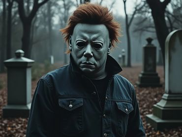 Michael Myers visits a cemetery.