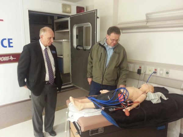 Llew Jones and Bob Mehlhoff at the Great Falls College nursing simulation lab.