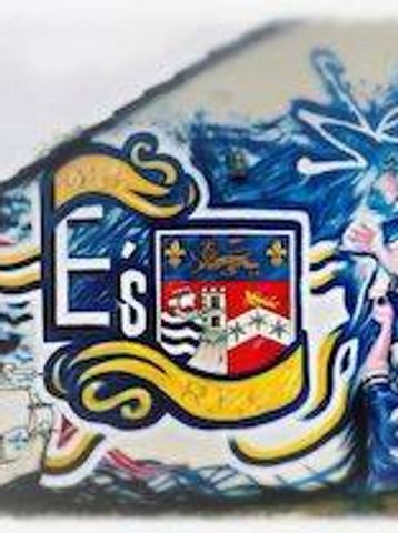 SJP STUDIOS graffiti mural on side of Old Elizabethans RFC rugby club