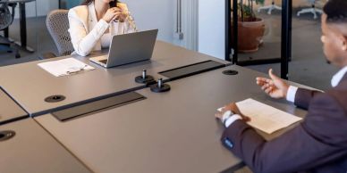 Two professionals engaged in a meeting.