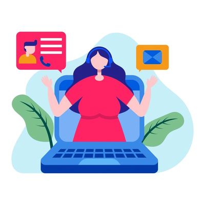 Illustration of beginner receiving support and communication for remote work
