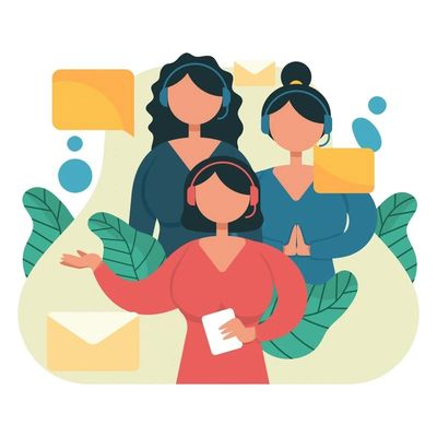 Illustration of women working together as a supportive remote work team