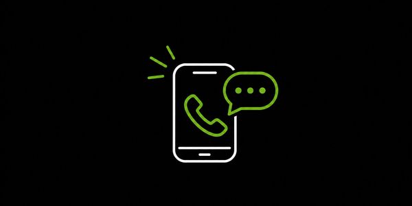 Phone call and messaging icon in green and white on black background.