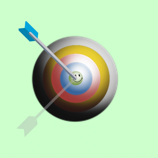 An arrow hitting an aim board with smiley sign