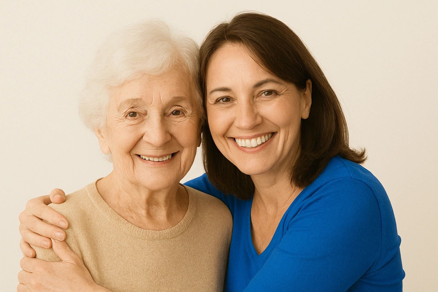 A woman taking pictures with old lady
