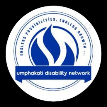 Logo of Umphakati Disability Network with a blue flame symbol and text.