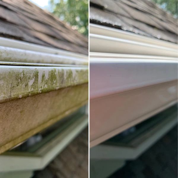 Exterior gutter cleaning before and after