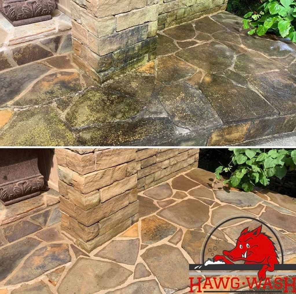 surface cleaning front patio area from water and algae buildup