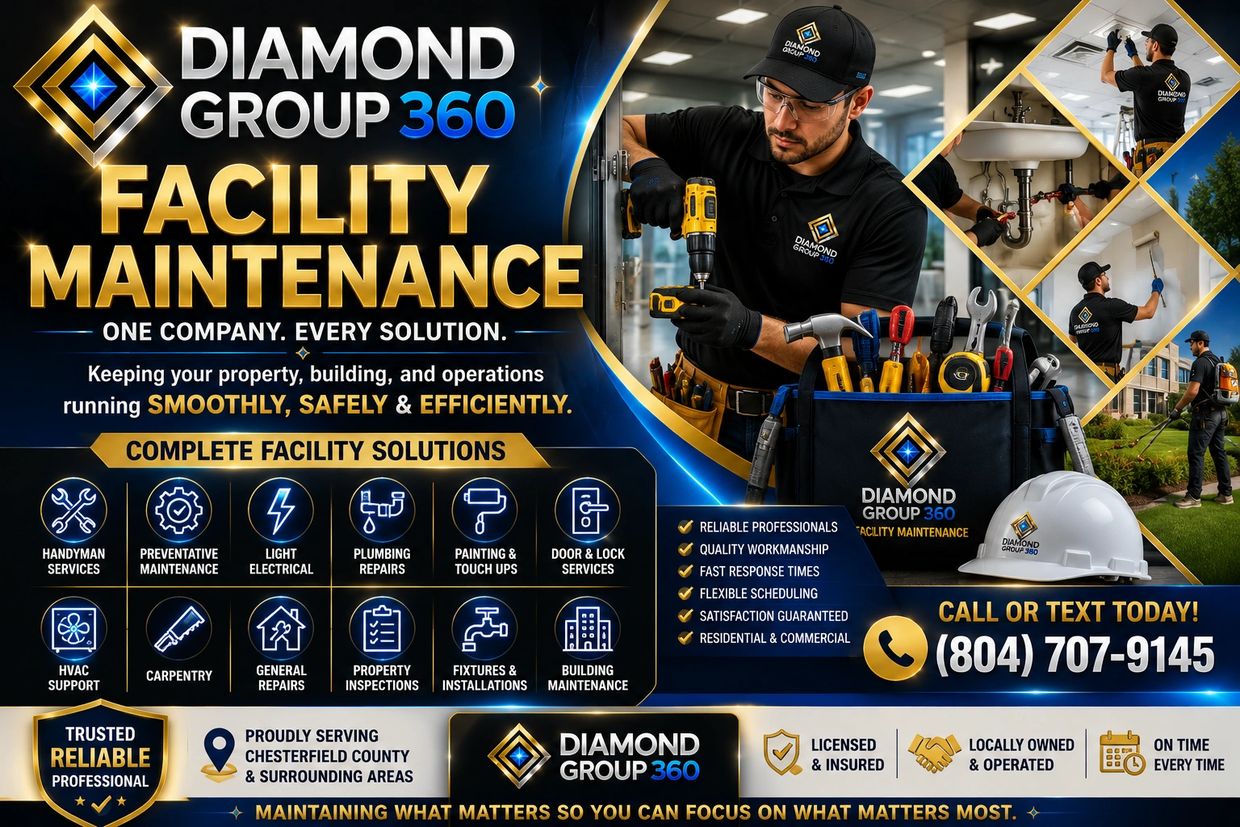 Diamond Group 360 offers comprehensive facility maintenance with skilled professionals and various repair services.