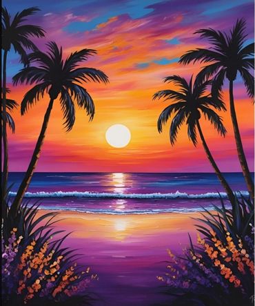 A Purple Sunset with Palms
