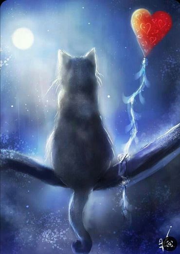 Cat w/Heart in Moonlight