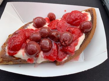 Sprouted Buckwheat Flour Waffles with our Coconut Cashew Yogurt, sweet strawberries and cherries!