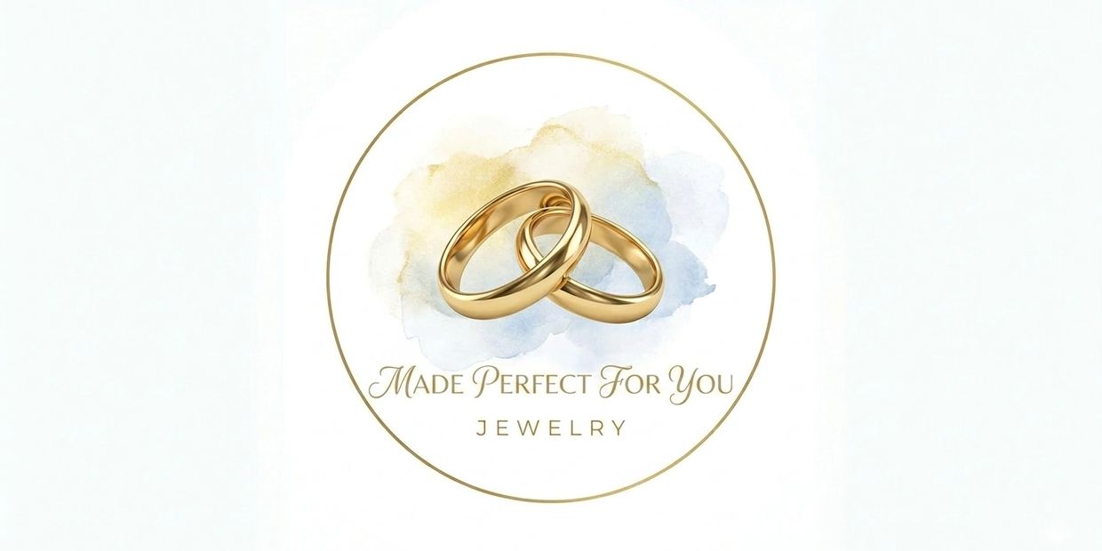 Elegant logo with intertwined gold rings and 'Made Perfect For You Jewelry' text.