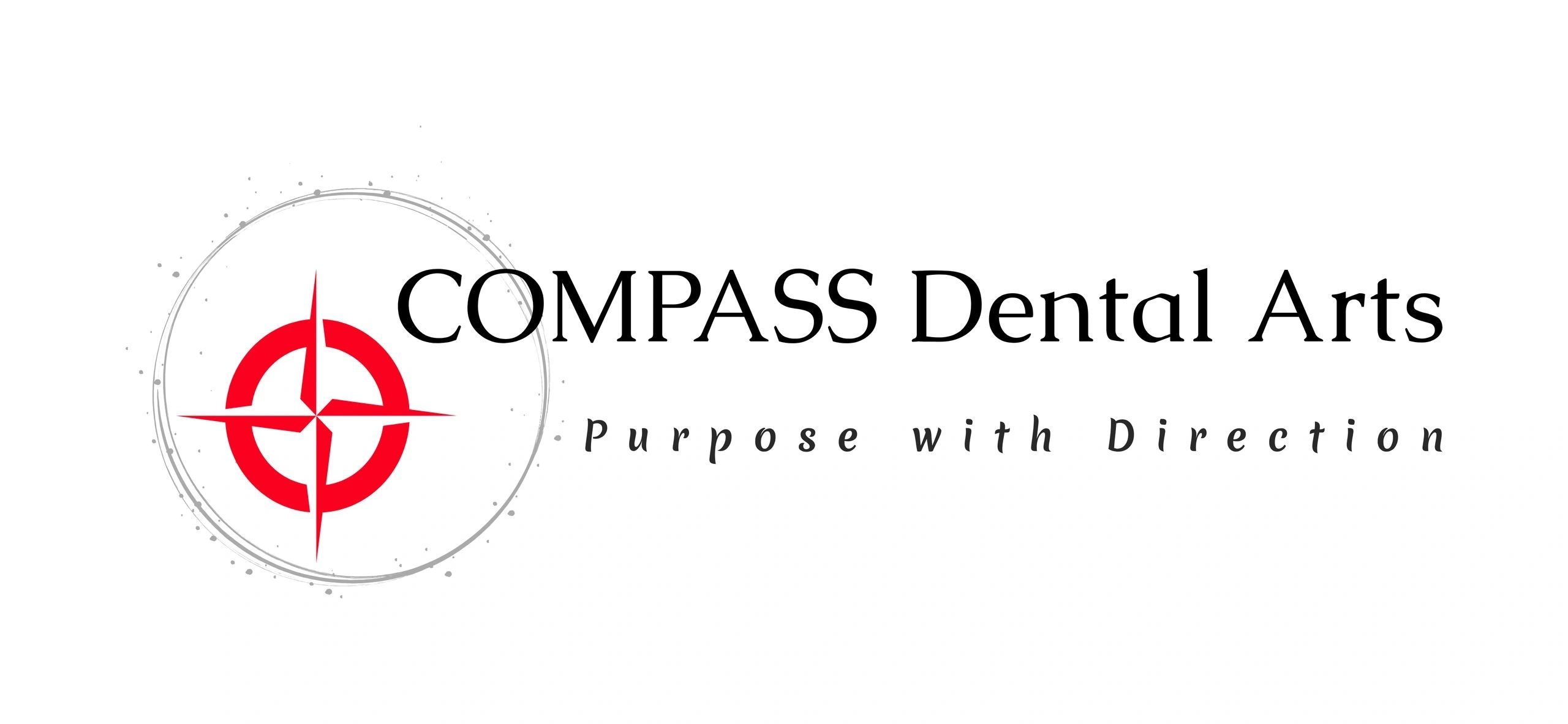 Logo of COMPASS Dental Arts with a red compass design and the slogan 'Purpose with Direction'.