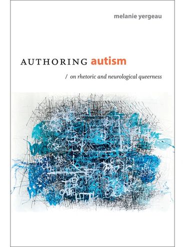 Image of a book with art in light blue, black and white the work Autism in the title is printed in