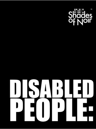 Image of a Magazine Cover White letters on a black field read Shades Of Noir with Brail between the