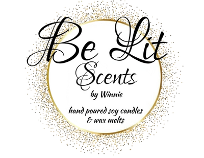 Elegant logo for Be Lit Scents by Winnie with gold glitter accents.