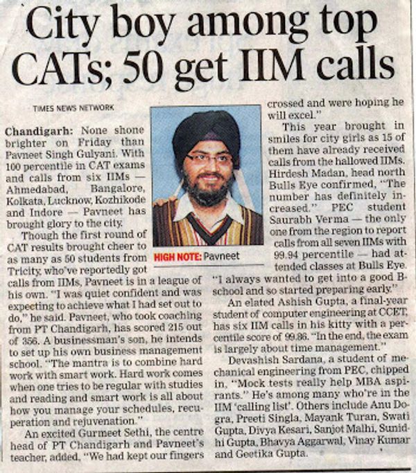 Producing an All India CAT topper in 2009