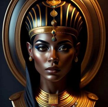 Portrait of a regal woman inspired by ancient Egyptian queen aesthetics.