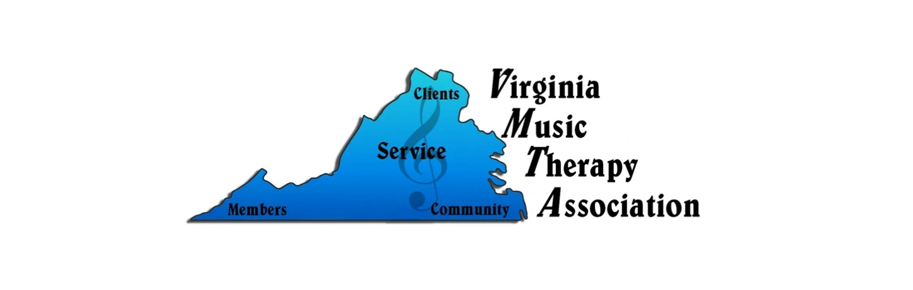 Picture of the state of Virginia in Blue with a Treble Clef in the background and the words: Clients