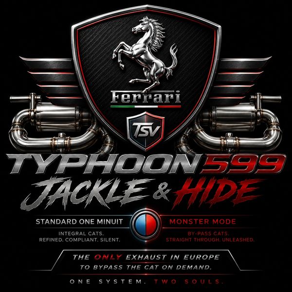 Ferrari Typhoon 599 Tackle & Hide exhaust system logo.