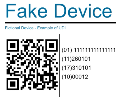 An example of what a UDI might look like on a medical device label.