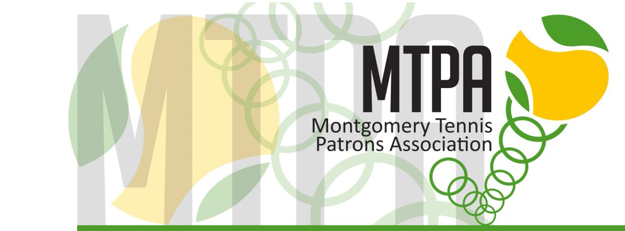 Logo of Montgomery Tennis Patrons Association with tennis ball and rings design.
