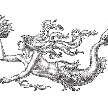 Mermaid holding ship